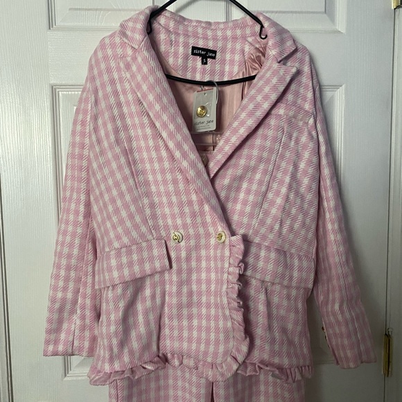 Sister Jane Bee Botanical Buzz Gingham Tweed Blazer & Pants Suit Two Piece Set - Picture 9 of 9